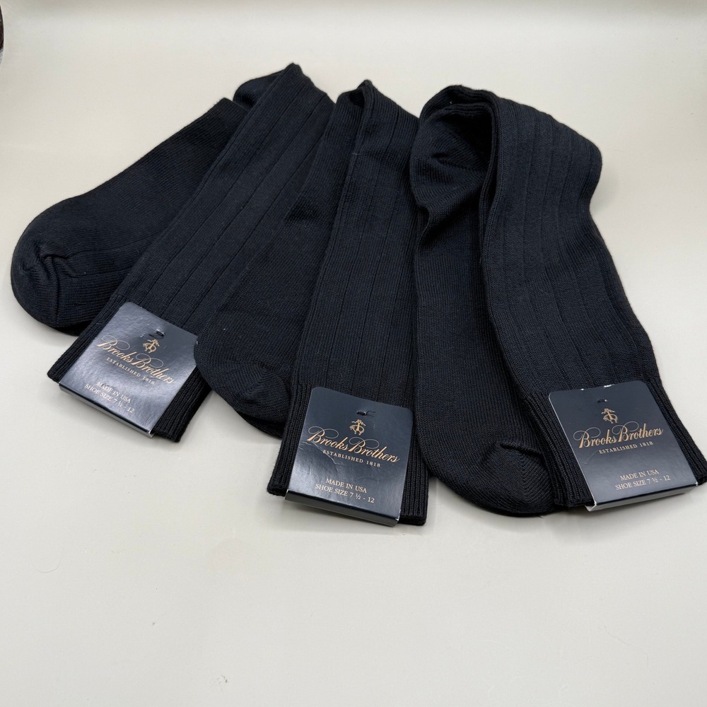 Brooks Brothers Mens Black Ribbed Dress Socks 3 Pairs Made in USA Size 7.5-12